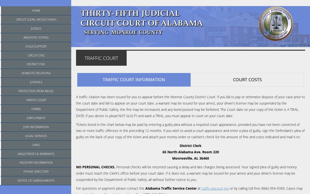 Monroe County traffic warrant court instructions
